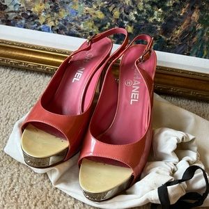 Chanel Barbie peep toe sling backs